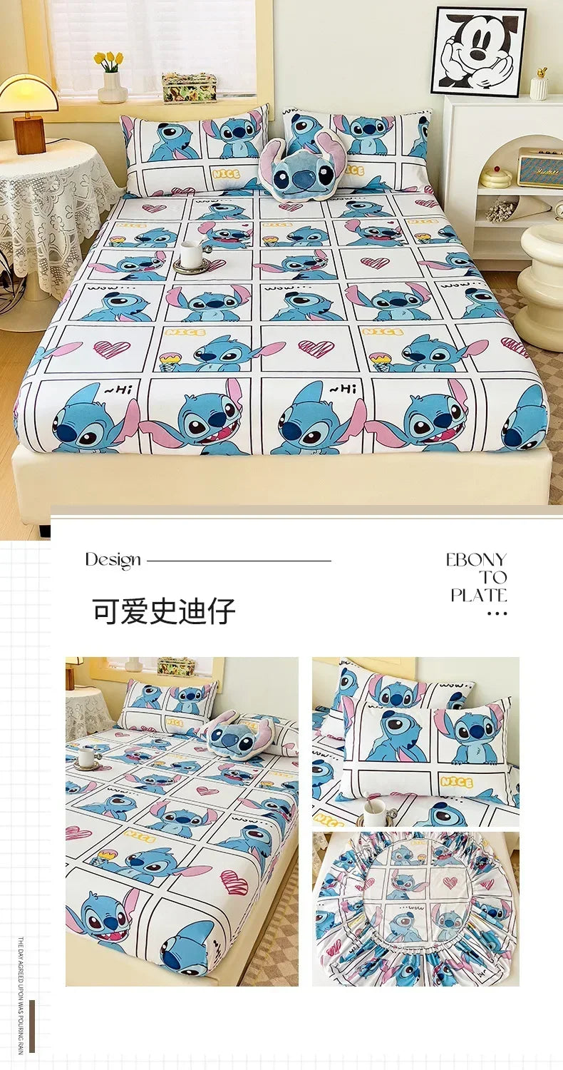 Disney Stitch Cartoon Mickey Pooh New Skin Friendly Printed Sheets Mattress Protectors Non-Slip Anime Sheets Children's Bedding