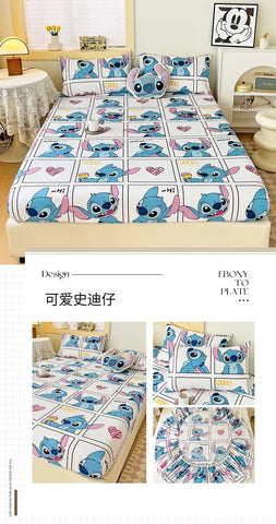 Disney Stitch Cartoon Mickey Pooh New Skin Friendly Printed Sheets Mattress Protectors Non-Slip Anime Sheets Children's Bedding