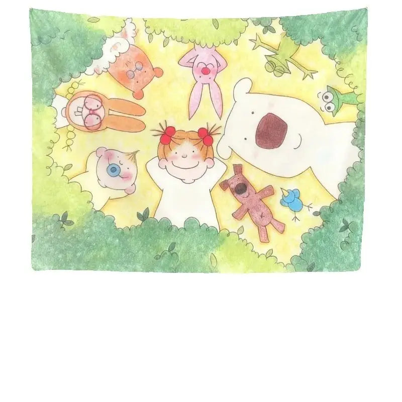 Cute Cartoon Kids Animal Wall Tapestry Forest Theme Flat Print Hanging Cloth Children Bedroom Nursery Decor Lightweight Polyeste