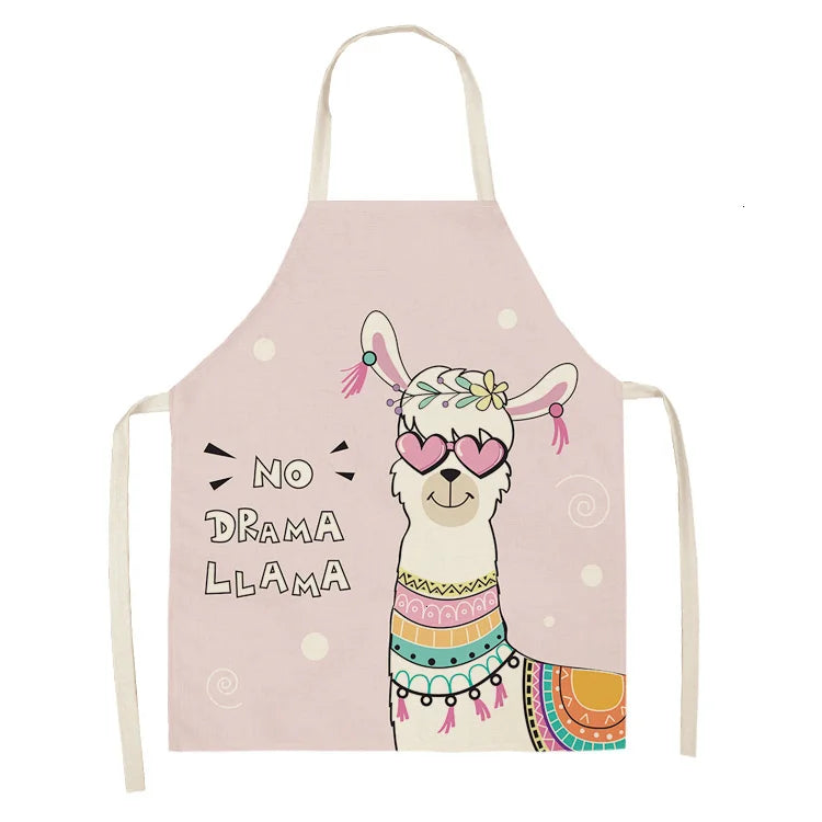 Alpaca Llama Cactus Printed Cotton Linen Sleeveless Aprons Kitchen Women Pinafore Home Cooking Baking Waist Bib Fartuchy Tablier