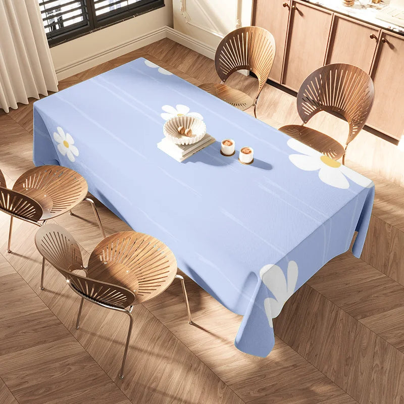 Blue floral tablecloth with white flowers, suitable for dining room decor home textiles decorative items, kitchen table covers s