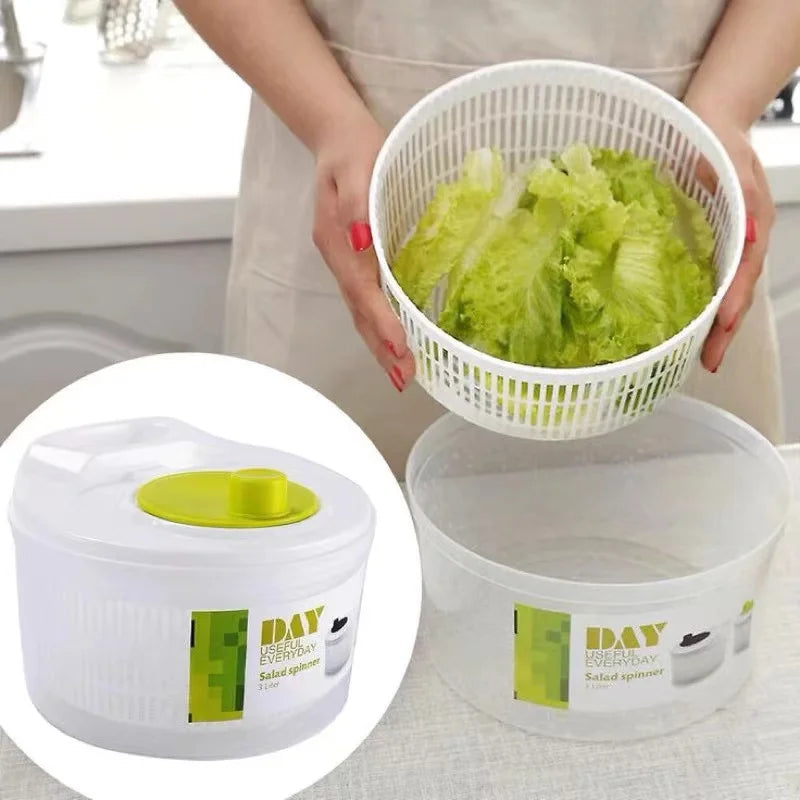 1Pc/Household Vegetable Salad Dehydrator Kitchen Vegetable Washing Hand-Cranked Spinner Double-Layer Draining Vegetable Basin Se