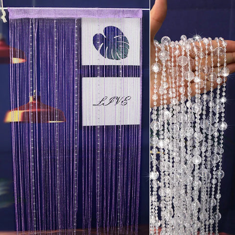 100CM X 200CM Crystal Beaded String Curtains Screen String Divider Blind for Salon Living Room Door Wall Window Tassel Curtain