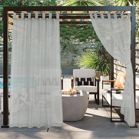 2PCS, Solid color single panel outdoor  sheer curtain with  tap  top transparent polyester fiber	 waterproof outdoor curtain