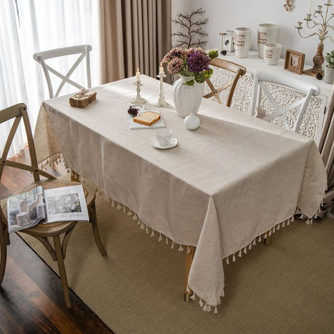 Washable Cotton Linen Tablecloths Fabric Tassel Tablecloth Dust-Proof Table Cover For Kitchen Dinning Tabletop Home Decoration