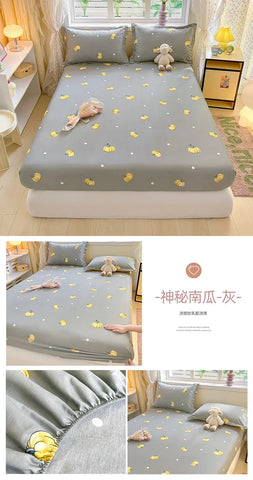 100%Cotton Bed Sheet on Elastic Cute Dinosaur Printed Mattress Cover for Kids Cartoon Pure Cotton Bed Linen (without pillowcase)