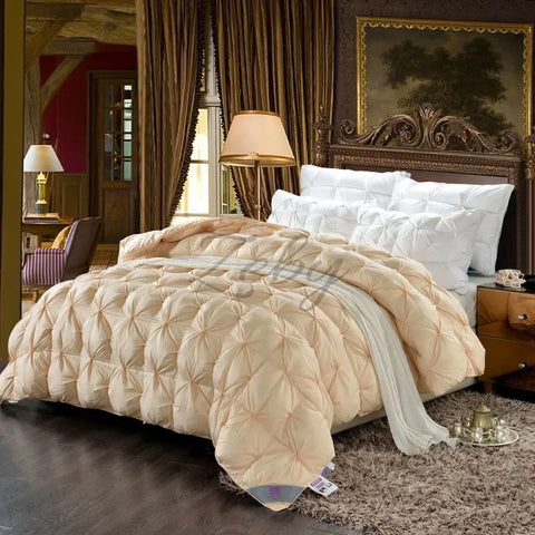 High Grade 100% White Goose Down Quilt Winter Warm Feather Duvet Queen King Cozy Lightweight 3D Bread Comforter Pinch Pleated