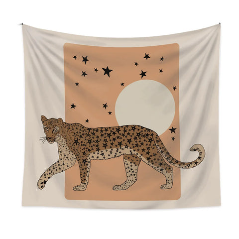 Star Leopard Moon Tapestry Boho Retro Wall Hanging Decor Polyester Fade-Resistant Indoor Outdoor Minimalist Aesthetic Banner