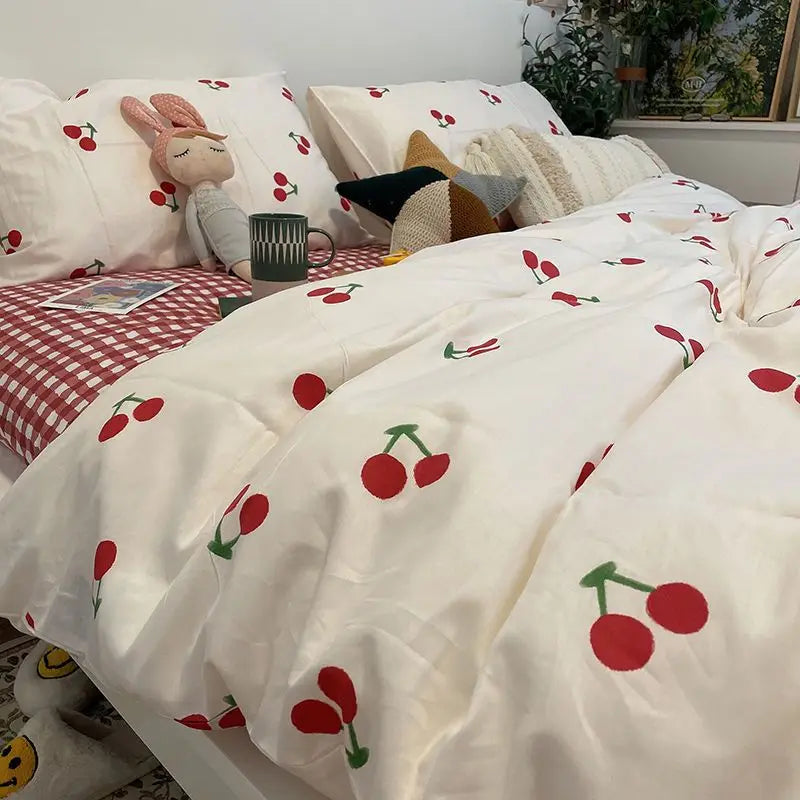 Pink Floral Bedding Set Soft Ins Single Double Queen Size Duvet Cover Flat Sheet Pillowcase Girls Home Totel Bed Linens