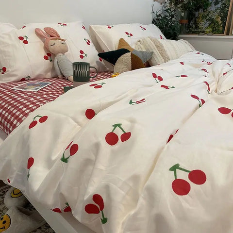 Pink Floral Bedding Set Soft Ins Single Double Queen Size Duvet Cover Flat Sheet Pillowcase Girls Home Totel Bed Linens