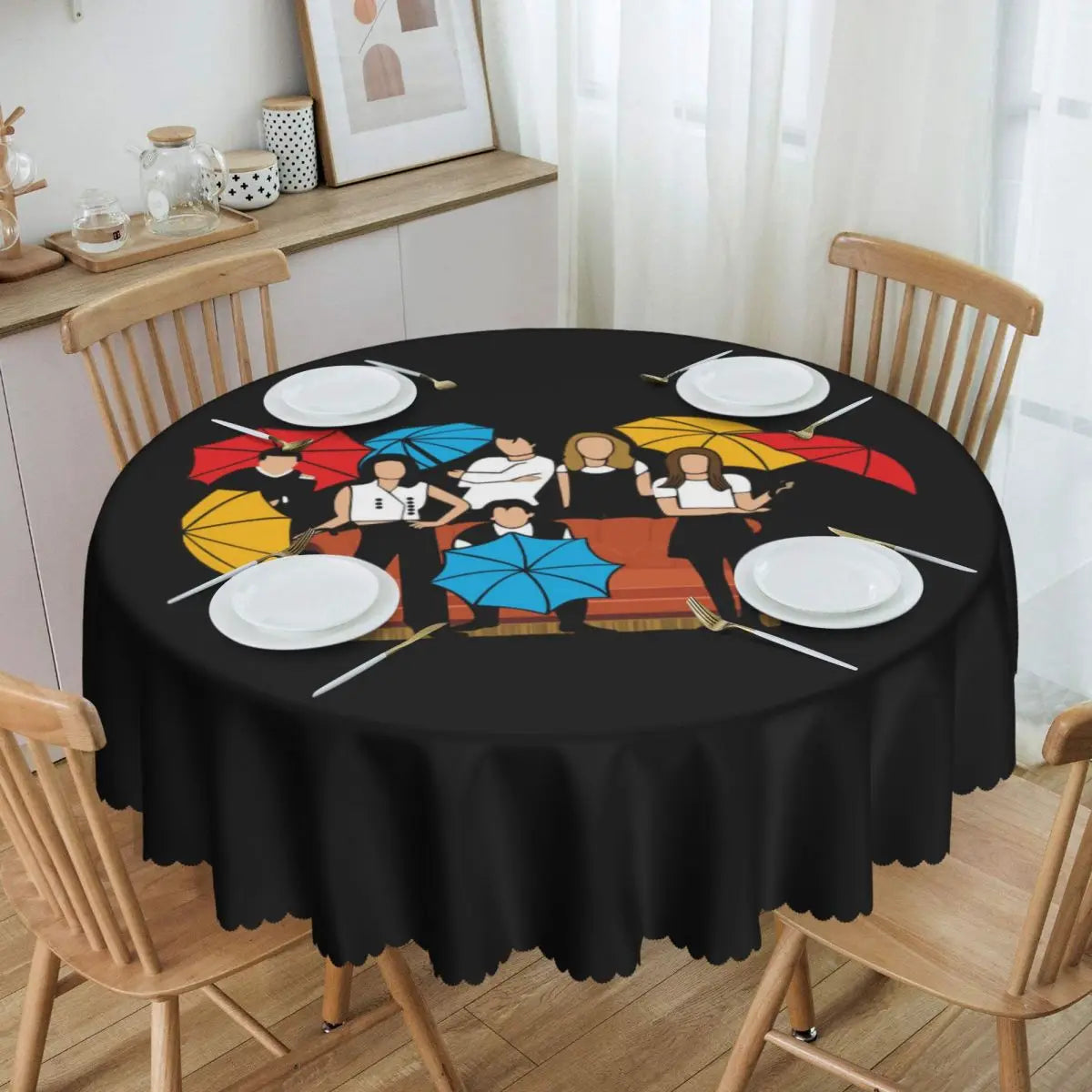 Customized I'll Be There For You Round Tablecloths 60 Inch Friends TV Show Table Covers for Kitchen Table Cloth