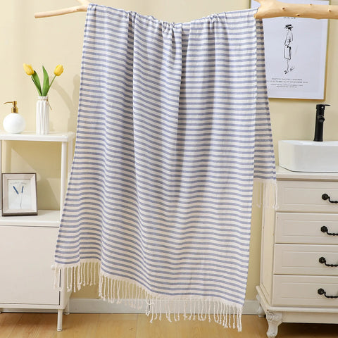 100x180CM Cotton Turkish Beach Towel Sauna Spa Gym Sports Fitness Fringed Bath Towel Shawl Scarf Sang Travel Blanket
