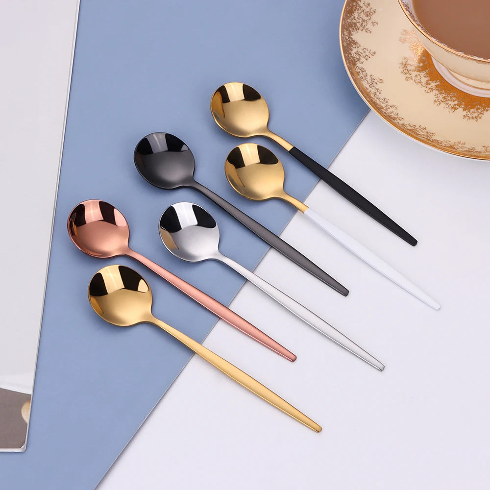 5/6 Pieces Gold Stirring Teaspoons Stainless Steel Mini Coffee Spoon Set Ice Cream Cake Dessert Spoon Mirror Kitchen Utensils
