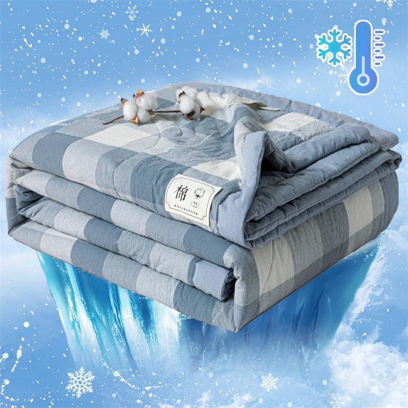 Ins Style Summer Quilt with 100% Cotton Filling Lightweight Skin-friendly Pure Cotton Quilt Plaid Style Thin Comforter Bed Duvet