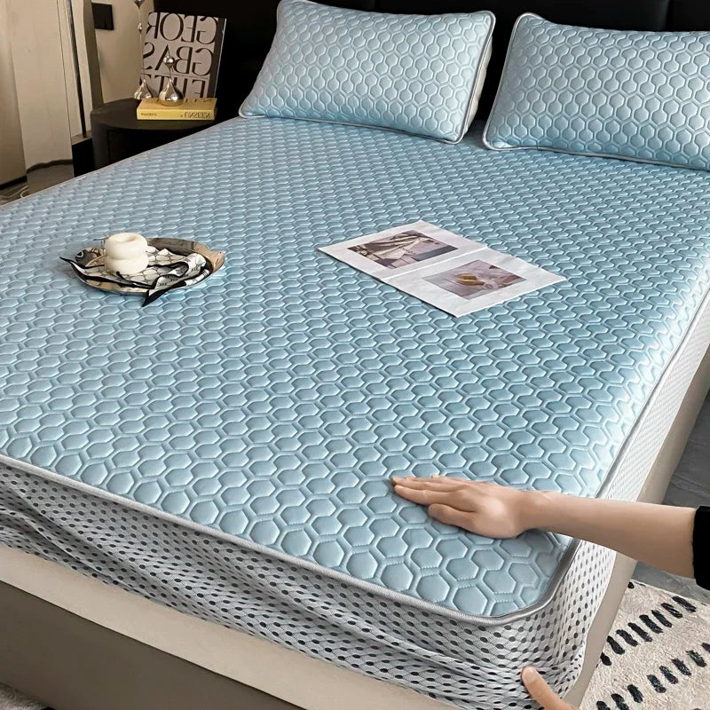Natural Latex Thicked Summer Cooling Mat for Bed Soft Cool Feeling Fitted Sheet and Pillowcase Matress Cover Grade A Summer Mats