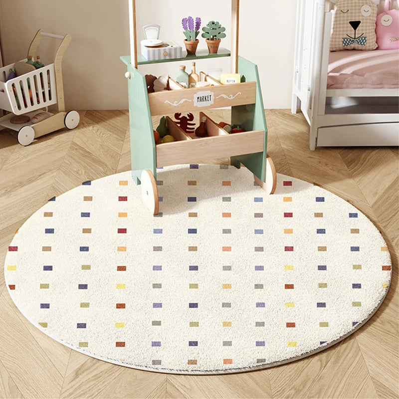 Cream Style Carpets for Living Room Children's Bedroom Decor Plush Carpet Cute Round Bedside Rug Home Thick Anti-slip Floor Mat