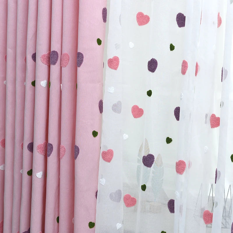 Cartoon Pink Heart Shape Blackout Curtains For Baby Girls Bedroom  Lovely Tulle For Living Room Window Treatment Drapys X-M05#30