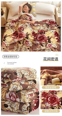 Thin Blanket for Summer Soft Coral Fleece Flannel Blanket for Beds Flower Printed Plaids for Bed Single/Queen/King Size Blanket