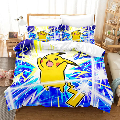 Kawaii Pokemoned Cartoon Anime Bedding Set Pikachu Gengar Eevee Charizard Quilt Duvet Cover Pillowcase Kid Bed Set Twin Size