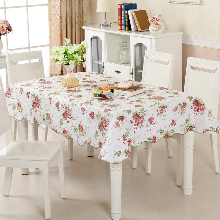 1pcs PEVA Waterproof Oilproof Tablecloth Washable Fabric For Dining Table Kitchen Decor Beautiful Flower Pattern Table Cloth