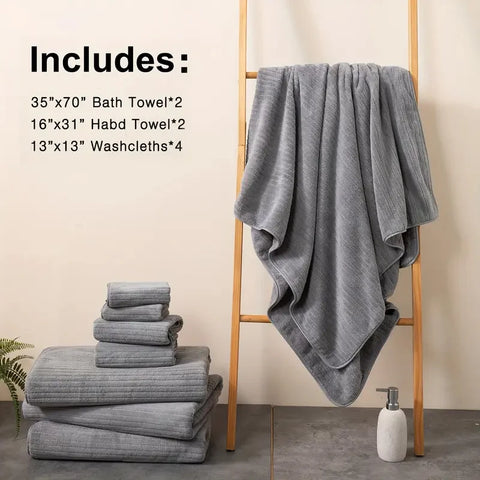 8 Pcs Bath Towel Set - 4 Washcloths, 2 Face Towels & 2 Bath Towels - Absorbent & Quick Dry, Ideal for Bathroom, Gym & Hotel Use