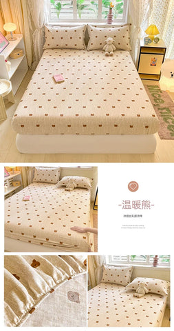 100%Cotton Bed Sheet on Elastic Cute Dinosaur Printed Mattress Cover for Kids Cartoon Pure Cotton Bed Linen (without pillowcase)