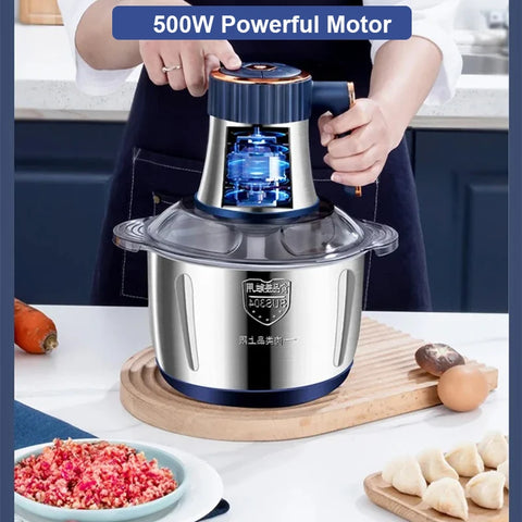 5L Electric Meat Grinder Chopper Stainless Steel Meat Vegetables Blender, 500W Household Stuffing Food Processor Mincer 5 Modes