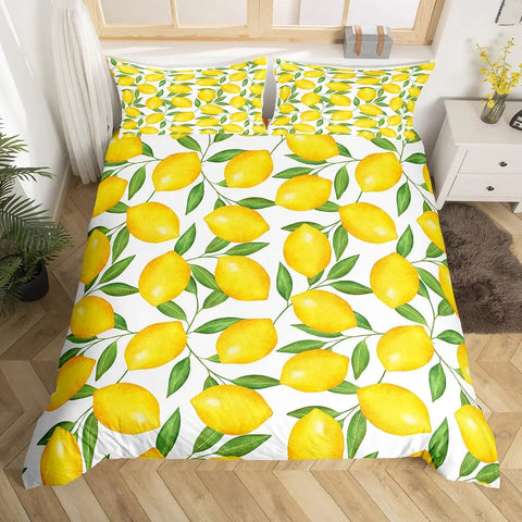 Lemon Duvet Cover Girls Boys Kids Botanical Lemon Pattern Comforter Cover Tropical Fruit Room Decorative Bedding Set with Zipper