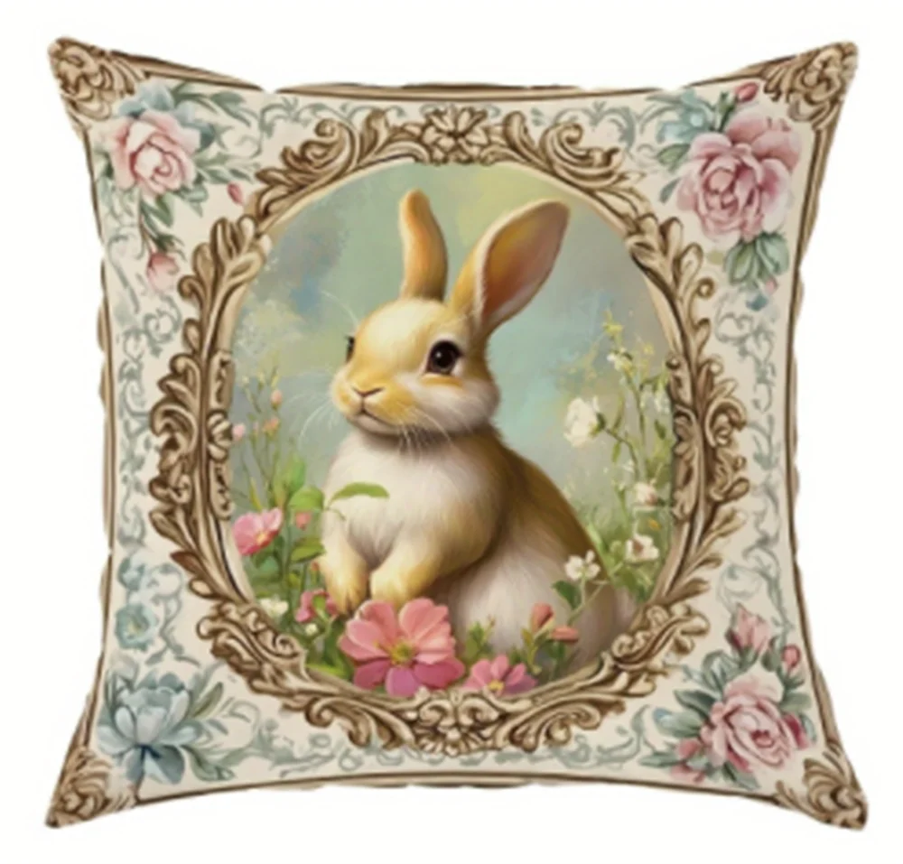 Easter flower pillow cover, holiday decoration sofa cushion cover, sofa home decoration, room decoration, office decoration, liv