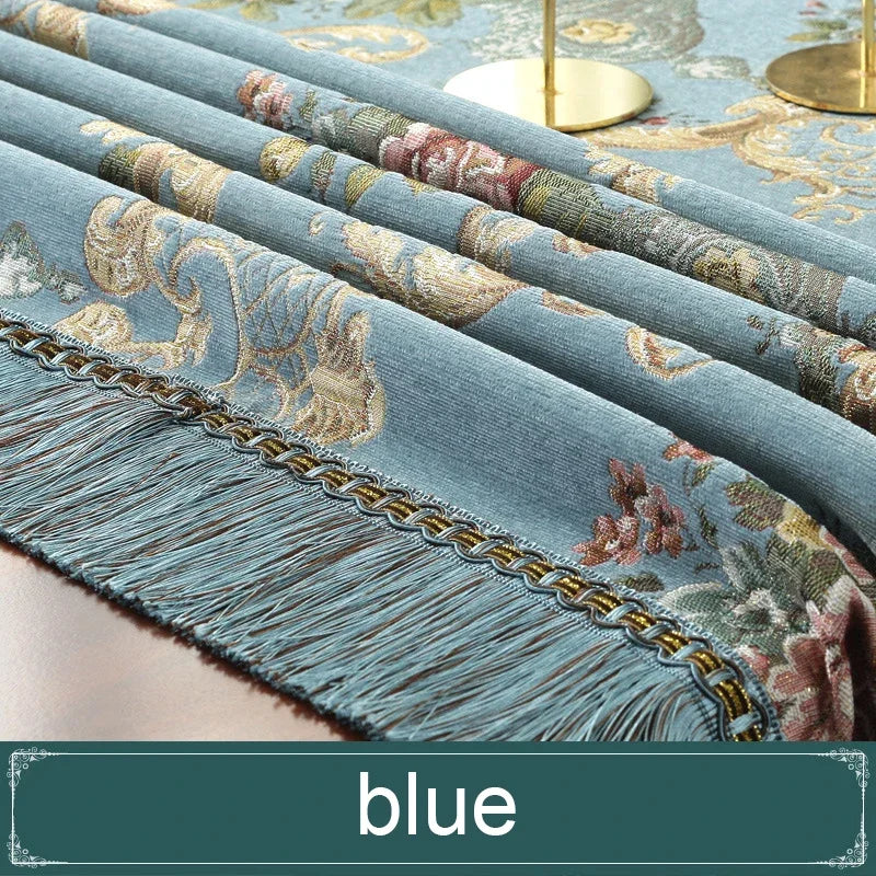 European Retro Dinning Tablecloth With Tassel Luxury Embroidery Table Cover Flower Elegant Table Cloth Decoration Living Room
