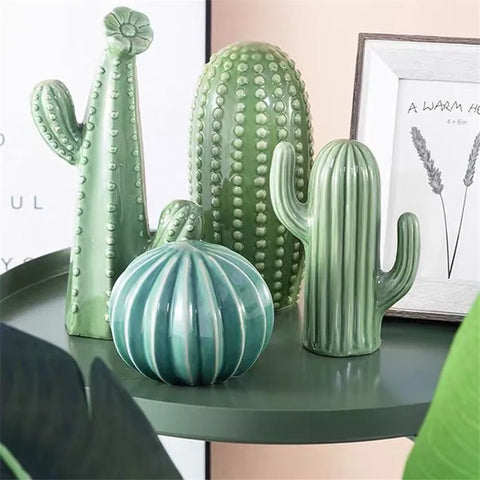 Nordic Ceramic Handicrafts Simulation Cactus Ornaments Art Decorative Home Furnishings Photography Props Green Room Decor