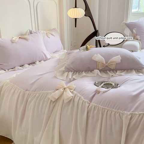 3pcs White Bedding set ruffles Duvet Cover Set (1*Duvet Cover + 2*Pillowcase, Without Core)for bedroom guest room