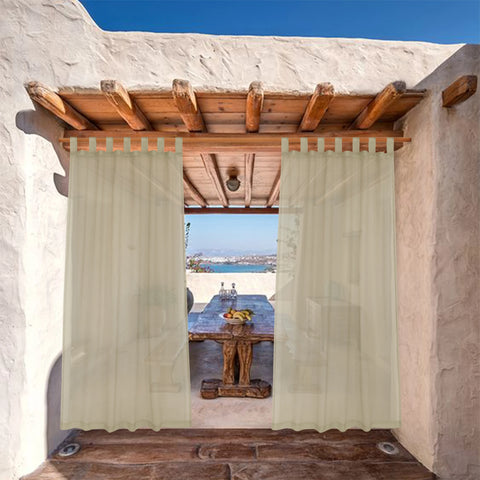 2PCS, Solid color single panel outdoor  sheer curtain with  tap  top transparent polyester fiber	 waterproof outdoor curtain