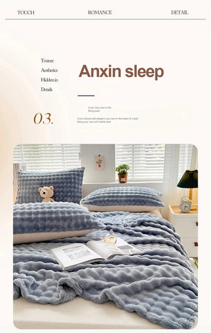 1 Pc Luxury Faux Rabbit Fur Throw Blanket Soft Warm White Striped Fluffy Blankets for Sofa Office Naps Single Double Plush Plaid