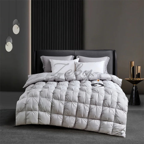 High Grade 100% White Goose Down Quilt Winter Warm Feather Duvet Queen King Cozy Lightweight 3D Bread Comforter Pinch Pleated