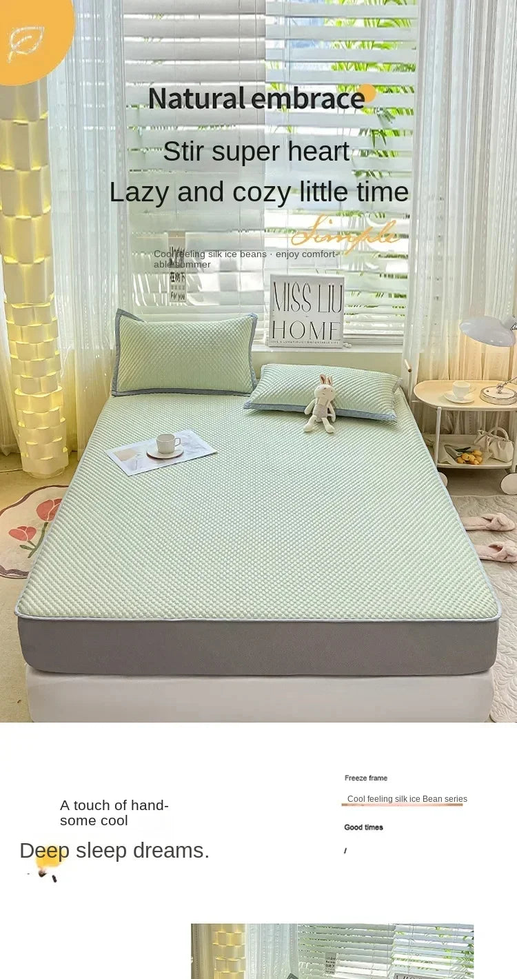 Summer Cooler Latex Bed Fitted Sheet Set Soft Air-conditioning Mat Bed Skirt Washable Solid Anti-slip Mattress Protector Cover