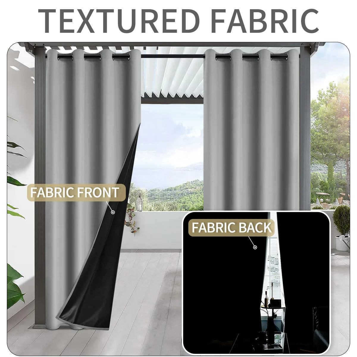 1pc Solid 100% Blackout Curtains, Waterproof Outdoor Curtains for Garden, Patio, Porch, Bedroom, Living Room, Pergola, Cabana