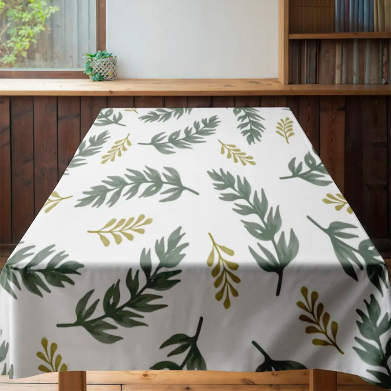 Green Leaves Tablecloth Floral Design Kitchen Decoration Set for 4 People Decorative Home Textiles Easy Washable Dining Linen Cl