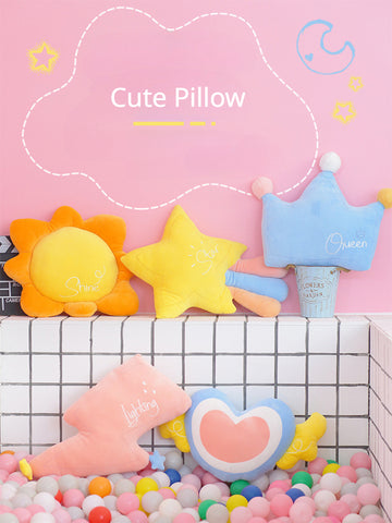 Stuffed Rainbow Cushion Girly Room Decor Moon Lightning Pillow Bay Window Lovely Weather Setting for Kids Bedroom Seat Pillow