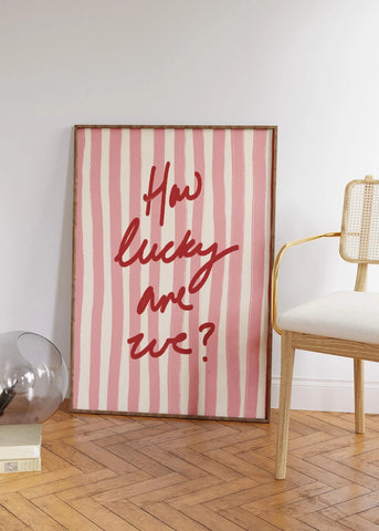 How Lucky Are We Pink Red Stripe Wall Art Prints Canvas Painting Poster Picture For Living Bedroom Dining Room Home Decor