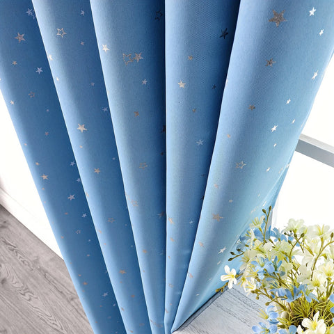 Kids Curtains Blackout With Stars Grommet Top For Bedroom Living Room Window Drapes