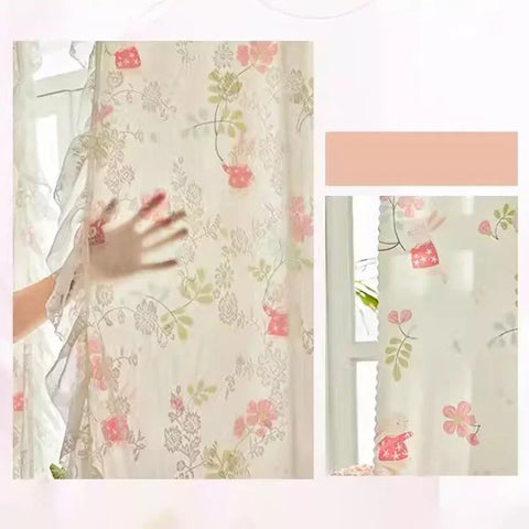 Double Layer Sheer Curtains Floral Print Lace French Style Voile Organza for Bedroom Decor Antique White Drapes 2025 New Design