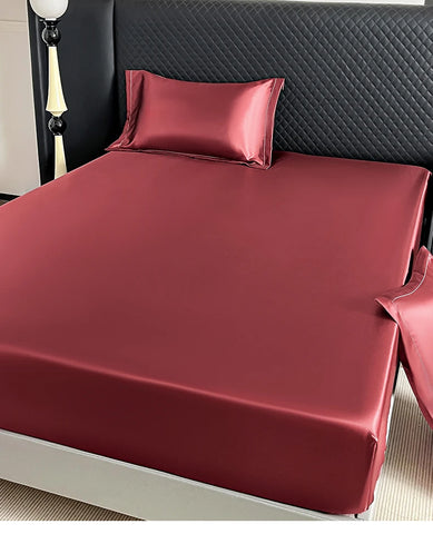 New Imitation Silk Satin Bed Sheet Set with Elastic Band Soft Silky Queen Fitted Sheet Mattress Cover King Size Bedsheet Sets