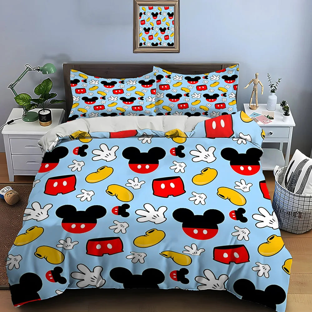 3PC Disney Mickey Mouse Printed Bedding Set Duvet Cover Anime Quilt Adult Kids Birthday Gift Full Size Bedding Set Luxury Gifts