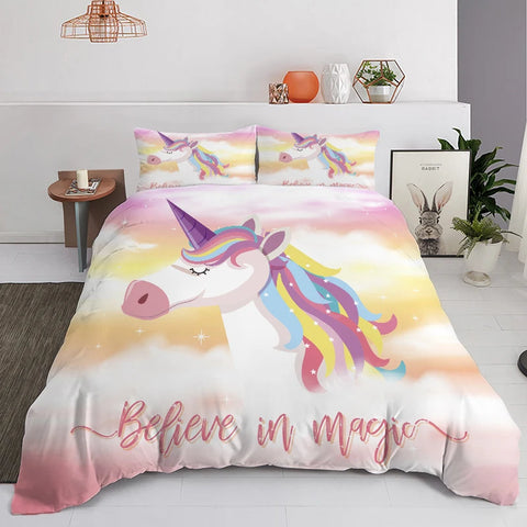 Modern Lovely Princess Kids Bedding Set Twin Size Microfiber Cartoon Unicorn Swan Ballet Girl Print Duvet Cover With Pillowcases